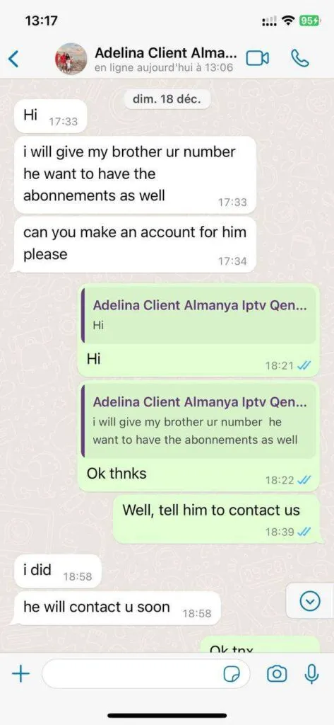 WarpIPTV WhatsApp Service Rating 5